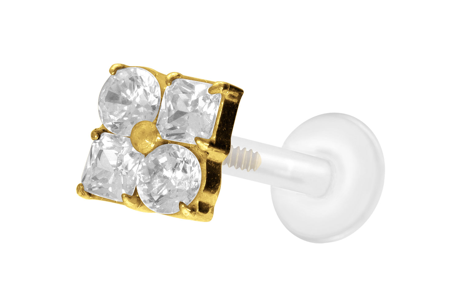 PTFE Labret Piercing mit Innengewinde + Titan-Aufsatz KRISTALLBLUME